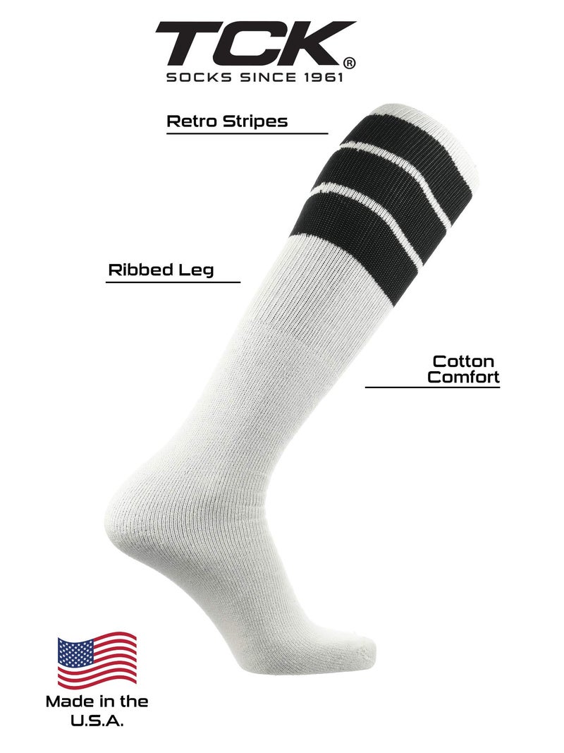 TCK Retro 3 Stripe Tube Socks (Black, Large) - Image 4